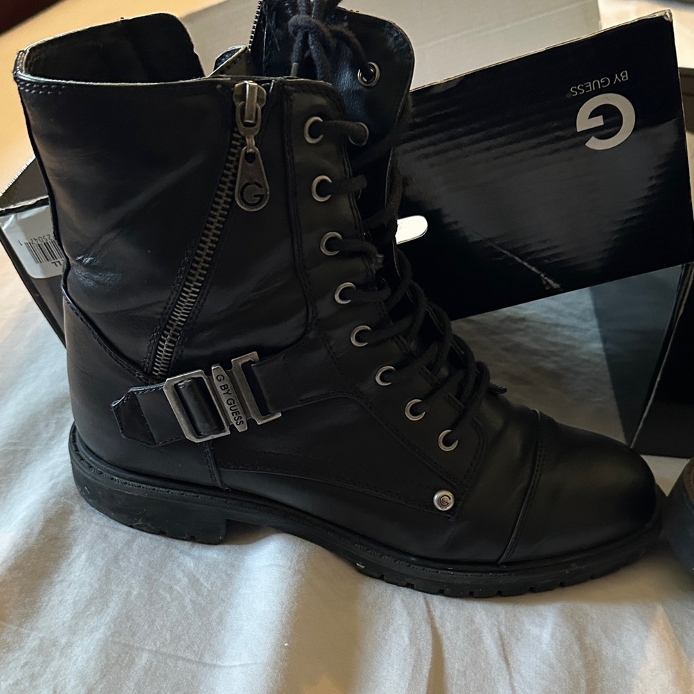Guess Black Moto Boots with Buckle Detail